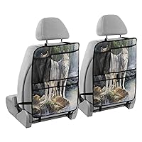 Watercolr Two Wolves Riverside Kick Mats Back Seat Protector Waterproof Car Back Seat Cover for Kids Backseat Organizer with Pocket Protect from Mud Dirt Scratches, 2 Pack, Car Accessories