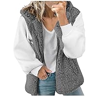 Women Hooded Sleeveless Furry Fleece Vest Drawstring Fluffy Sherpa Zipp Up Waistcoat Winter Warm Casual Gilet Jacket