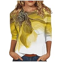 Summer Tops for Women 2024,3/4 Length Sleeve Womens Tops Print Graphic Round Neck Tees Blouses Womens Tops Casual