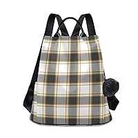ALAZA Brown Gold and White Gingham Vichy Buffalo Check Backpack Purse for Women Anti Theft Fashion Back Pack Shoulder Bag