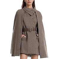 Womens Winter Washable Wool Cloak Coats And Flap Neck Button Vest Two-Piece Set with Belt Plus Size Coat Outerwear