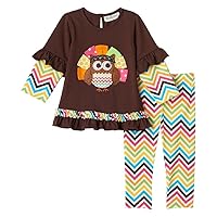 Rare Editions Baby Girl Chevron Owl Turkey Thanksgiving Outfit (3m-24m)