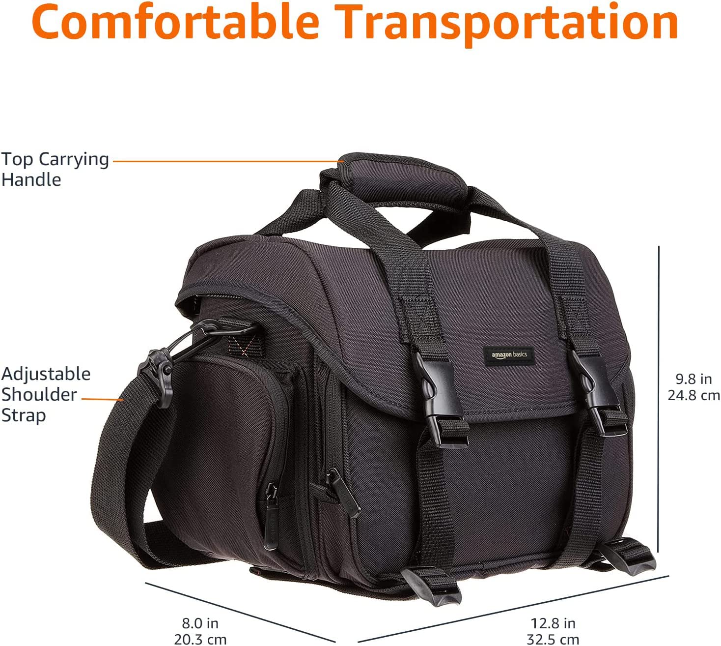 Amazon Basics Large DSLR Gadget Bag, Black with Orange Interior