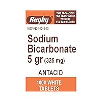 Rugby Sodium Bicarbonate 5 grains (325MG) Tablets Relieve Heartburn, Antacid - 1000 ea