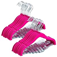 Juvale 24 Pack Hot Pink Velvet Hangers with Clips for Kids, Baby Nursery, Children's Closet, Dresses, Shirts, Pants, Skirts, Ultra Thin, Nonslip, Space-Saving (12 Inches)