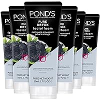 Pond's Face Cleanser - Pure Detox, Facial Foam, Activated Charcoal Face Wash with Skin-Brightening Niacinamide, Moringa Extract, and Green Tea for Deep Cleansing, Glowing Skin, 1.7 Oz (Pack of 6)