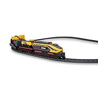 Cat Construction Little Machines Power Tracks Battery Operated Train Set, Engine with working headlight, 3 Rail Cars, Working Crane, 2 Magnetic Cargo Containers, and 2 Cat Construction Trucks for Kids