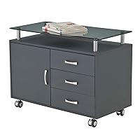 TECHNI MOBILI Rolling Storage Cabinet With Frosted Glass Top. Color: Graphite