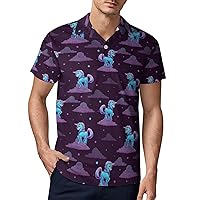 Little Cartoon Blue Unicorn Polo Shirts for Men Short Sleeve Casual Graphic Golf Tees Tops