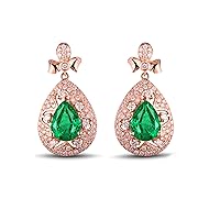 Lieson Rose Gold Stud Earrings 750 18K, Women's Earrings Wedding 1.79ct Drop Emerald with 0.97ct Diamond Hypoallergenic Jewellery Earrings Gift for Birthday Christmas Valentine's Day, 18K Rose Gold,