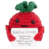 FreeNFond Positive Tomato, Funny Crochet Potato Partner with Positive Card, Cute Wool Knitted Tomato for Best Friend Encouragement Birthday Gifts