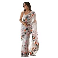 Indian Hravy Georgette Floral Printed Saree Muslim Blouse Sari 2141
