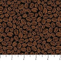 Northcott Cafe Culture 24490 36 Black Coffee Beans Fabric BTY