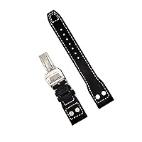 21mm/22mm Genuine Leather Watch Strap Band Silver Deployment Clasp Compatible with IWC Watch Pilot Portuguese Series