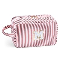 Etercycle Personalized Initial Makeup Bag, Large Travel Make Up Bags, Cute Pink Chenille Letter Bag Preppy Monogram Bag Organizer Bride Bridesmaid Cosmetic Bag Gifts M