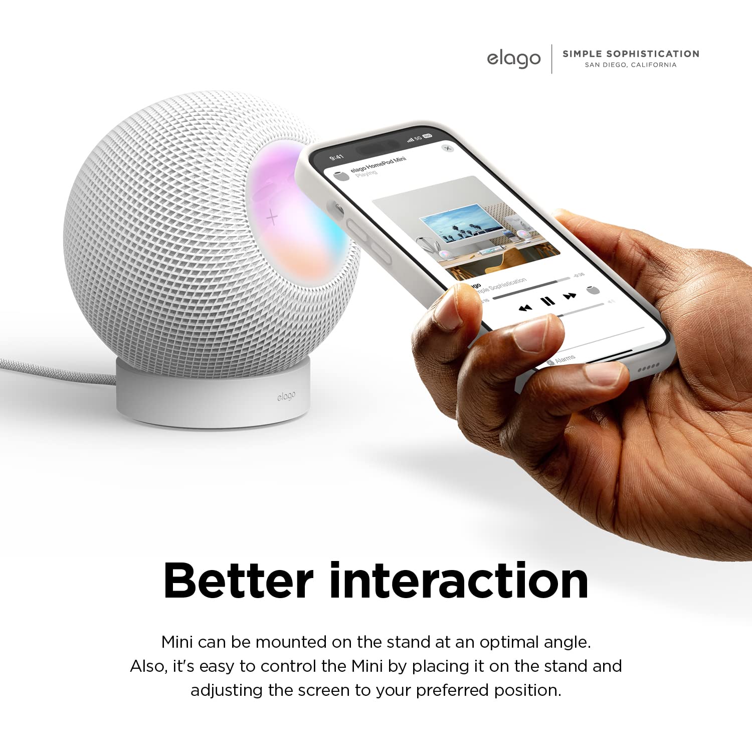 elago Stand Compatible with HomePod Mini - Proper EQ, Easier to Control with Better Indicator Visibility, Stable Mount, Anti-Slip Silicone Stand (Black)