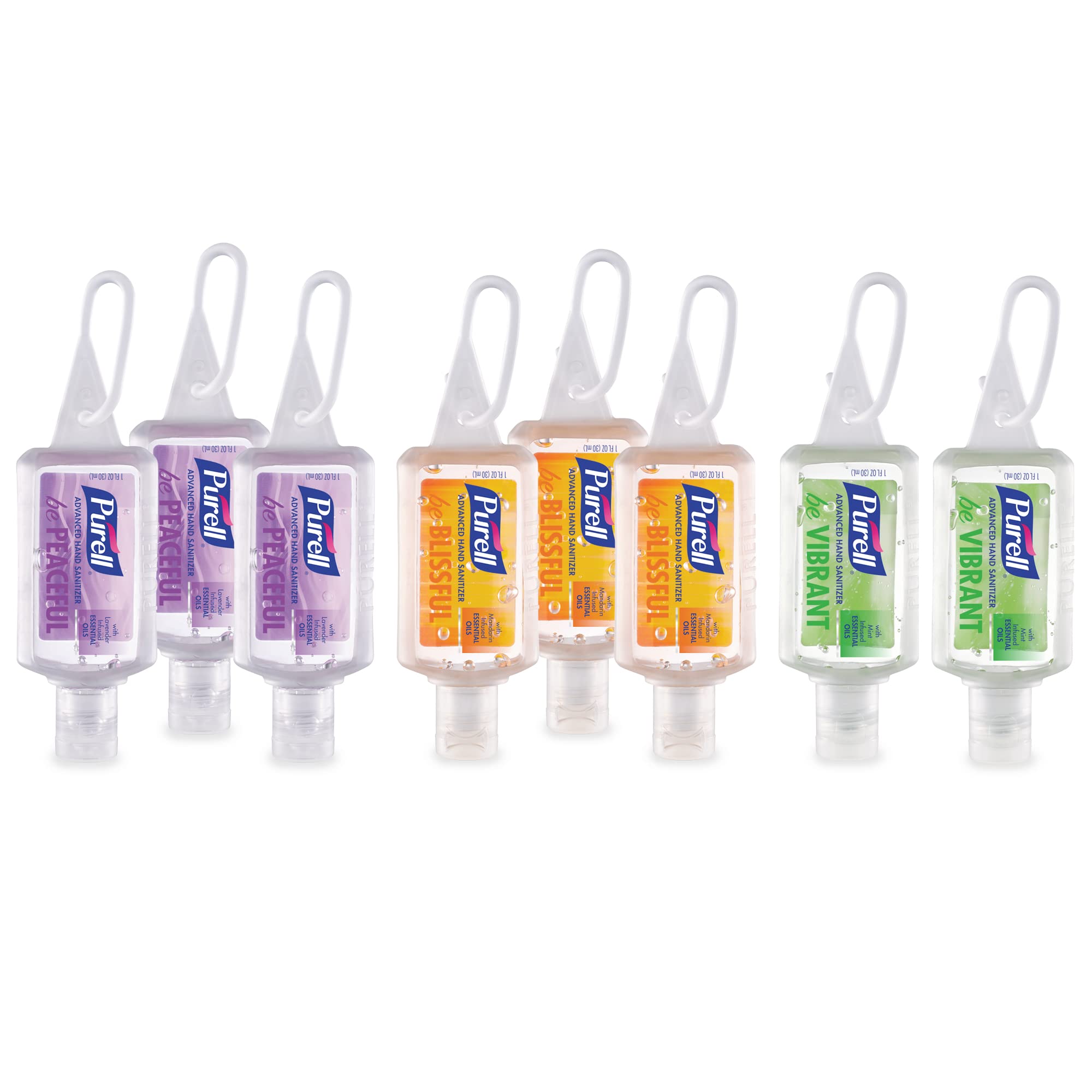 Purell Advanced Hand Sanitizer Gel Infused with Essential Oils, Scented Variety Pack, 1 fl oz Travel Size Flip Cap Bottles with JELLY WRAP Carrier (Pack of 8), 3900-09-ECME17
