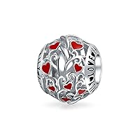 Red Silver Round I Love You Word Filigree Hearts Valentine Couples Love Knot Infinity Charm Bead For Women Teen .925 Sterling Silver Fits European Charm Bracelet