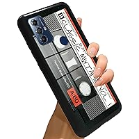 for Moto G Play 2023 Case for Motorola G Play 2023 Phone Case Tempered Glass Black Cover with Retro Audio Cassette Designed for Women Men Shockproof Protection Case for Motorola Moto G Play 2023