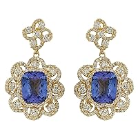 9.3 Carat Natural Blue Tanzanite and Diamond (F-G Color, VS1-VS2 Clarity) 14K Yellow Gold Luxury Drop Earrings for Women Exclusively Handcrafted in USA