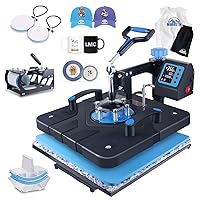 Upgraded 5 in 1 Heat Press Machine 15x15 Inch Heat Transfer Machine 360-Degree Swing Away Multifunction Digital Sublimation Combo Heat Press for T Shirt Mug Hat Plate for Commercial Home 110V