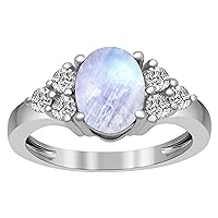Blue Flash Moonstone 8X6 MM Oval Cab 925 Silver Women Solitaire Ring