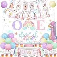Pastel Rainbow 1st Birthday Decorations Girl, Isn't She Onederful Birthday Decorations Backdrop Cake Cupcake Toppers, Balloons One Highchair Photo Banner Number 1 Foil Balloon