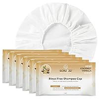 Shampoo Caps No Rinse for Elderly and Bedridden Patients, Rinse Free Shampoo Caps for Post Surgery and Hospital Stays, Waterless Hair Washing Shower Caps - Coconut Vanilla - 6 Pack
