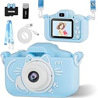 Kids Camera Toys for 6-12 Years Old Boys Girls,Toddler Camera with Protective Silicone Cover,HD Digital Video Cameras with Dual Lens 32GB SD Card,Christmas Birthday Gift for 6 7 8 9 10 11 12