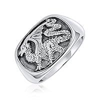 Statement Black Onyx Gemstone Rectangle Goth Men's Viking Shield Signet Flying Winged Dragon Ring For Men Oxidized .925 Sterling Silver