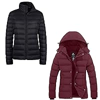 wantdo Women's Packable Down Jacket Black Small Women's Thick Winter Coat Wine Red S
