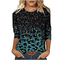 Trendy Tops for Women 2023 2024 Floral 3/4 Sleeve Round Neck Blouse Shirt Marble Print Comfy Tshirt Tunic Fashion
