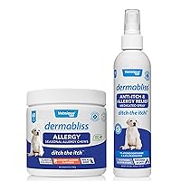 Vetnique Labs Dermabliss Allergy Chews 60ct & Dermabliss Anti-Itch/Allergy Relief Spray (8oz) Bundle Complete Skin Allergy Relief for Dogs with Dog Allergy Supplements, Hydrocortisone Spray for Dogs