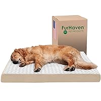 Furhaven Orthopedic Dog Bed for Large Dogs w/ Removable Washable Cover, For Dogs Up to 95 lbs - Ultra Plush Faux Fur & Suede Mattress - Cream, Jumbo/XL