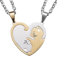 Ralukiia Matching Couples Cat Necklace Best Friends BFF Gift Kitty Animal Lovers Kitten Necklace Gift for Boyfriend Girlfriend