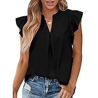 Zenlonr Womens Summer Tops 2024 Casual V Neck Ruffle Cap Sleeve Blouse Shirts Solid Color Tunic Tops