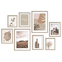 ArtbyHannah 8-Pack Neutral Gallery Wall Frame Set with Decorative Art Prints, Picture Frames for Collage, Art Decor with Assorted Size 11x14 x2pcs, 8x10 x3pcs, 6x8 x3pcs