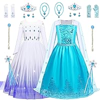 Blue Princess Dresses for Girls And White Princess Dress Up Costume for Halloween Cosplay 2 Sets, 4T/110