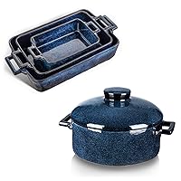 VICRAYS 4-Piece Kitchen Baking Set, Ceramic Bakeware Set, Casserole Dish with Lid, Microwave, Oven, and Dishwasher Safe for Cooking, Kitchen, Cake Dinner, Banquet and Daily Use (Blue)