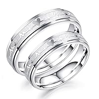His or Hers Matching Set Heart Beat Chart Stainless Steel Couple Wedding Band Anniversary Ring