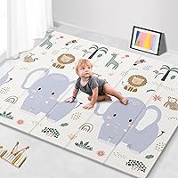 79x71 Foldable Play Mat for Baby, Extra Large Non-Toxic Tummy Time and Crawling Mat, Thick Foam Play Mat, Reversible Portable Baby Floor Mat for Infant, Toddler