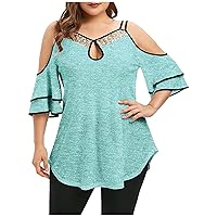 Plus Size Sequin Tops Blouses for Women, Summer Ladied Casual Cold Shoulder T Shirts Loose Fit Comfy Soft Tunic Tees