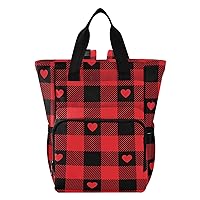 Heart Buffalo Plaid Valentine‘s Day Diaper Bag Backpack for Baby Girl Boy Large Capacity Baby Changing Totes with Three Pockets Multifunction Travel Baby Bag for Playing Shopping Picnicking