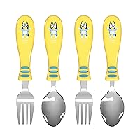 Bluey Kid Flatware Fun Character Art on Both Utensils, Non Slip Fork and Spoon Set is Perfect for Encouraging Picky Eaters to Finish Their Plates, 2 pack (4 PCS)