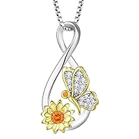 FJ Infinity Necklace 925 Sterling Silver Butterfly Necklace Sunflower Pendant Jewellery Gifts for Women Girls
