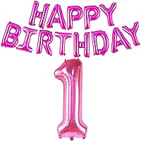 KatchOn, Hot Pink 1 Balloon for First Birthday - 40 Inch, Pack of 2 | Happy Birthday Balloon Banner Pink - 16 Inch for Pink 1st Birthday Balloons or Hot Pink Birthday Decorations