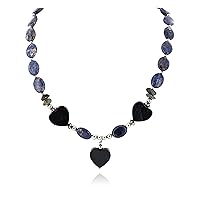 $280Tag Heart Certified Silver Navajo Lapis Onyx Turquoise Native Necklace 15760-11-0 Made by Loma Siiva
