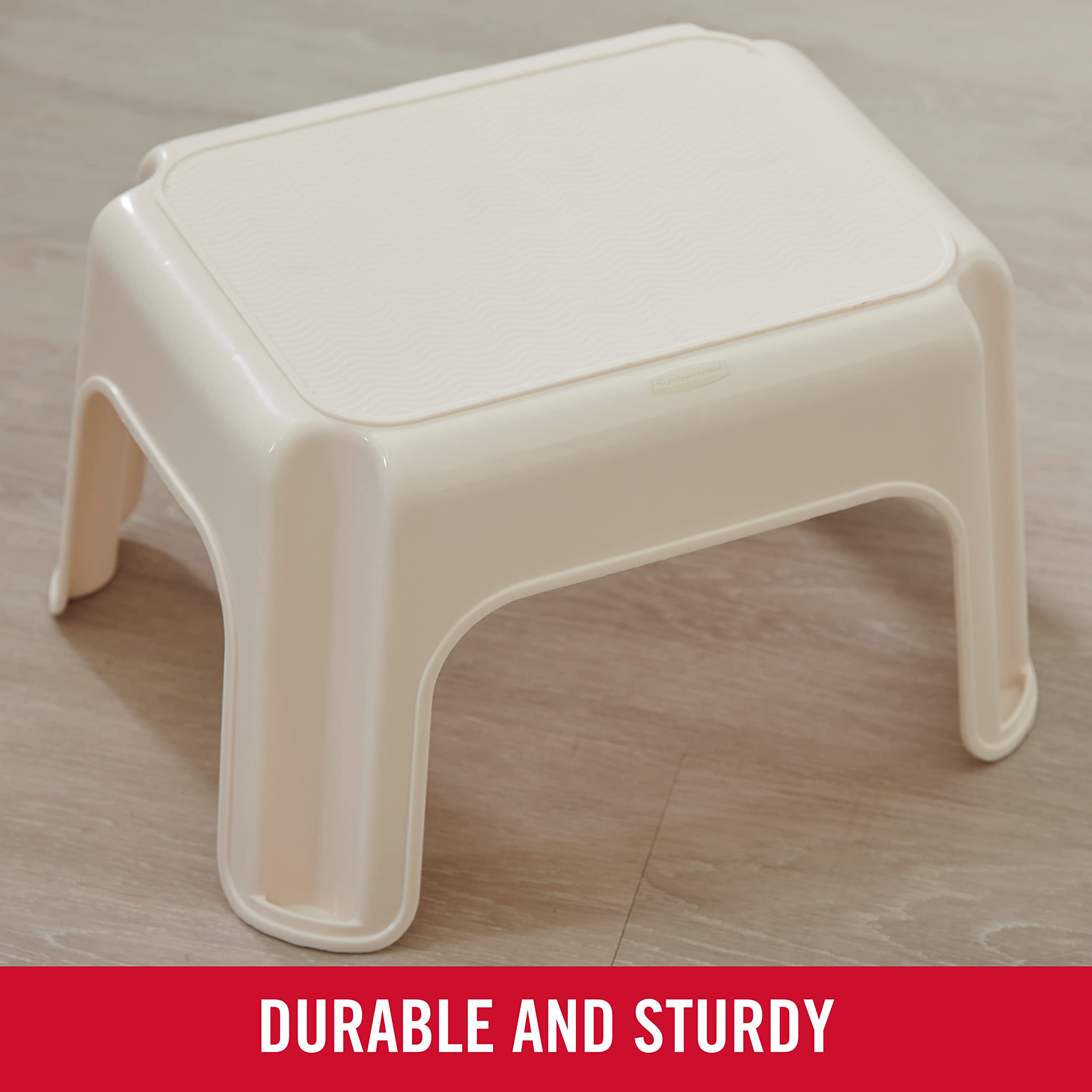 Rubbermaid Roughneck Step-Stool, Bisque, Lightweight, Holds up to 300 pounds, Ideal for Kitchen-Bath, Skid-Resistant