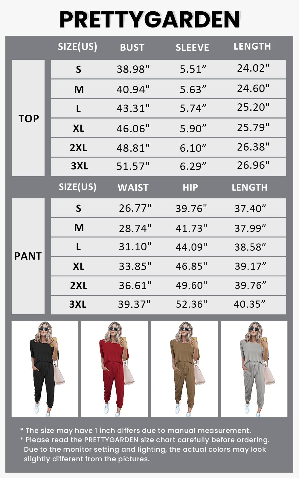 PRETTYGARDEN Women's Two Piece Outfit Short Sleeve Pullover with Drawstring Long Pants Tracksuit Jogger Set
