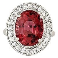 9.5 Carat Natural Pink Tourmaline and Diamond (F-G Color, VS1-VS2 Clarity) 14K White Gold Cocktail Ring for Women Exclusively Handcrafted in USA